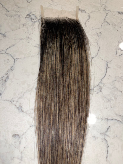 Lace Closure - Ash Honey Carmel With Dark Roots