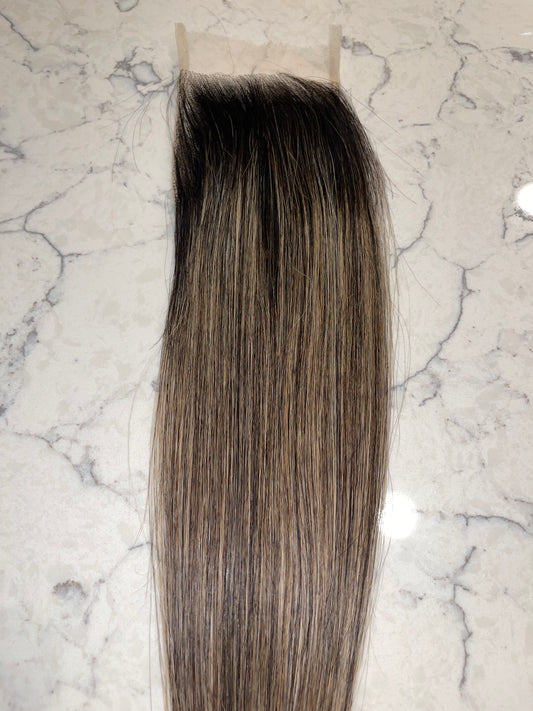 Lace Closure - Ash Honey Carmel With Dark Roots