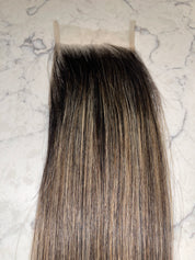 HD Lace Closure - Ash Honey Carmel with Dark Roots