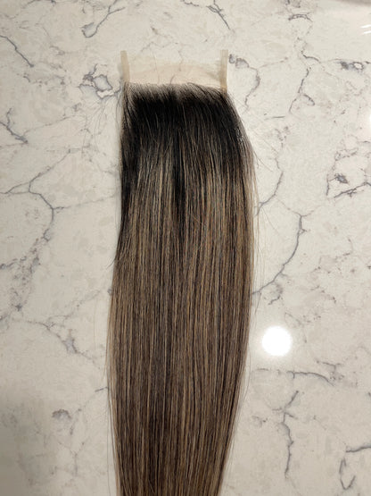 Lace Closure - Ash Honey Carmel With Dark Roots